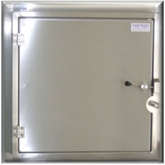 Stainless steel transfer hatch with non-vision door