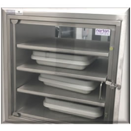 Transfer hatch with removable stainless steel shelves