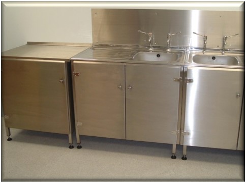 Bespoke 316 stainless steel medical sink with cupboards