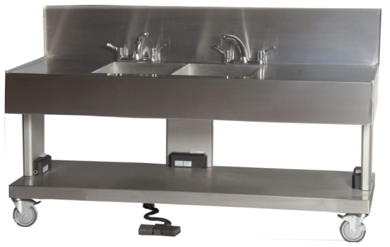 Variable height sink with adjustable stainless steel frame