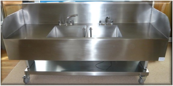 Variable height stainless steel sink installation