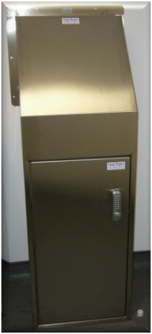Norton Scientific stainless steel wall-mounted cabinet with keypad lock
