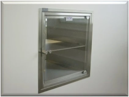 Wall-mounted stainless steel transfer hatch, budget and standard versions